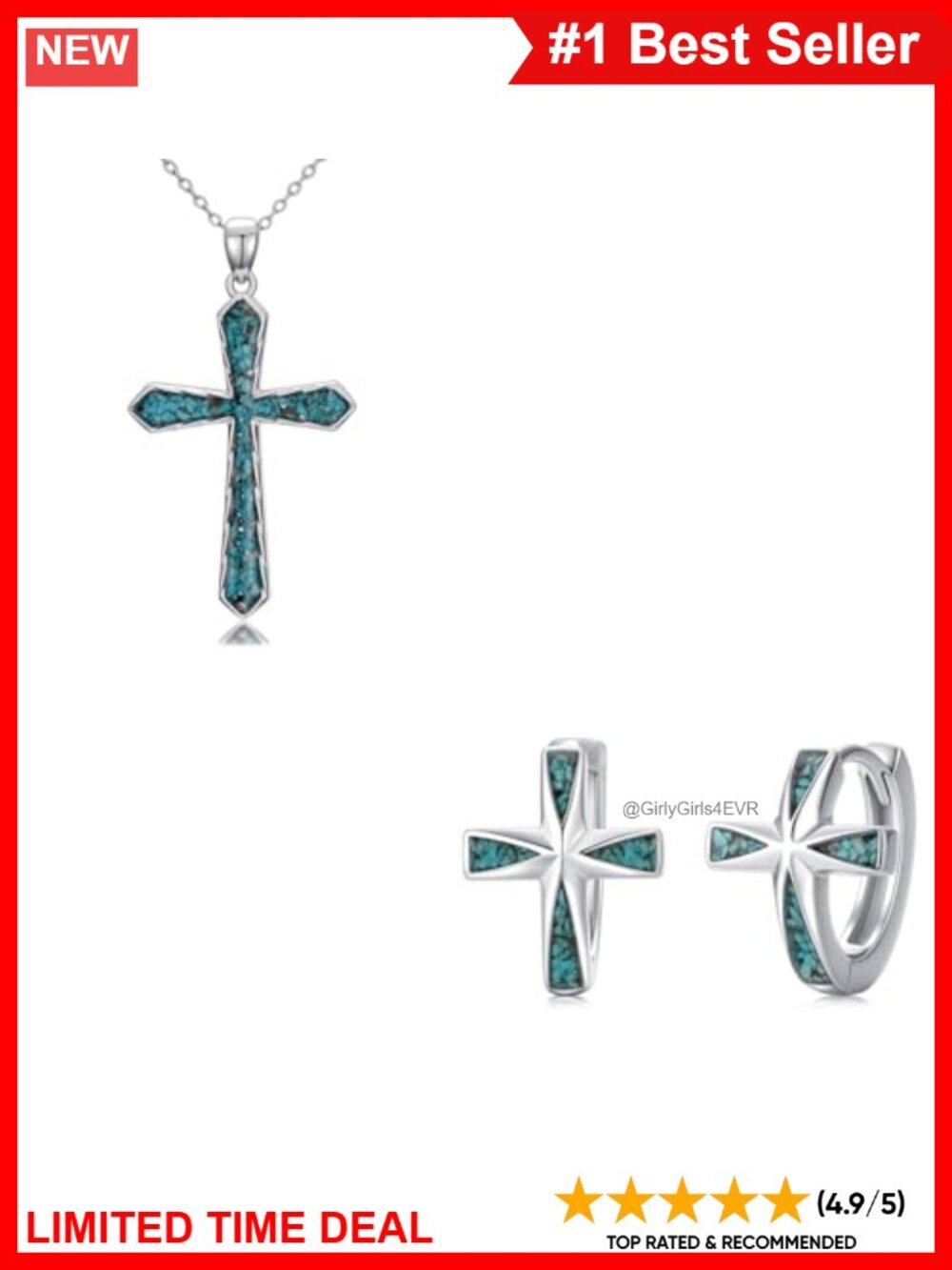 Sterling Silver Turquoise Cross Pendant Necklace Christian Faith Gift